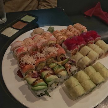 Sushi Lounge - Group platter Totowa roll Chilean sea bass,Angry dragon, Lady is a tramp, Island coconut shrimp, Optimistic, Super Kani - Sushi Bars Near Me - Totowa, New Jersey Sushi Lounge - Group platter Totowa roll Chilean sea bass,Angry dragon, Lady is a tramp, Island coconut shrimp, Optimistic, Super Kani - Sushi Bars Near Me - Totowa, New Jersey