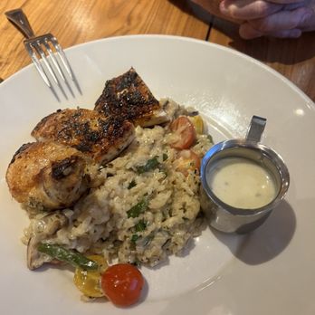 Barnes & Noble Kitchen - Chicken under brick. Substituted risotto for crispy potatoes which are also delicious. - New American Near Me - Folsom, California Barnes & Noble Kitchen - Chicken under brick. Substituted risotto for crispy potatoes which are also delicious. - New American Near Me - Folsom, California