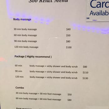 Soo Relax - Price list - Day Spas Near Me - Duluth, Georgia