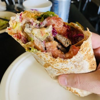 Falafel Hut - Gyro in a whole wheat wrap with Labne and homemade hot sauce. - Falafel Near Me - Montclair, New Jersey Falafel Hut - Gyro in a whole wheat wrap with Labne and homemade hot sauce. - Falafel Near Me - Montclair, New Jersey