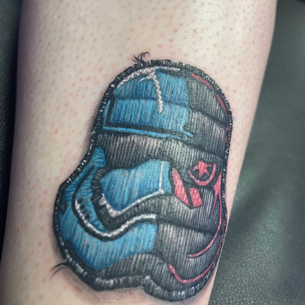 Solid Ink Tattoos - Star Wars storm trooper patch tattoo by Crysta - Tattoo Near Me - Tallahassee, Florida Solid Ink Tattoos - Star Wars storm trooper patch tattoo by Crysta - Tattoo Near Me - Tallahassee, Florida