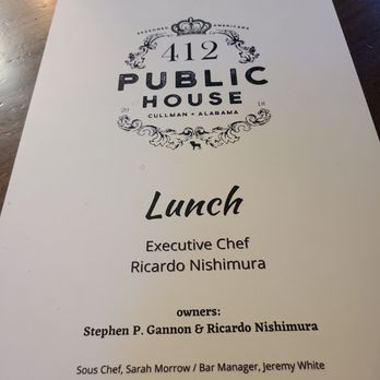 412 Public House - Lunch Menu - Gastropubs Near Me - Cullman, Alabama