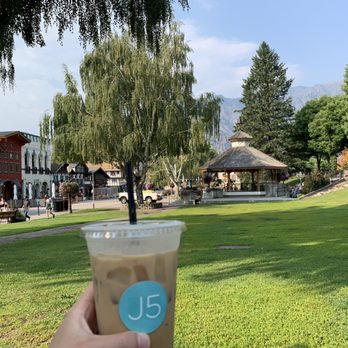 J5 Coffee - Salted caramel latte in front street park - Coffee & Tea Near Me - Leavenworth, Washington J5 Coffee - Salted caramel latte in front street park - Coffee & Tea Near Me - Leavenworth, Washington