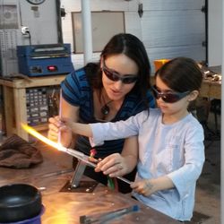 Fiamma Art Glass - Future glass artist getting a lesson. (Yes... I am a big old sucker for this kind of thing..)