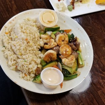 Sukoy Hibachi Express - Steak and shrimp Hibachi plate. Great flavor, fresh veggies and good size of meat and seafood. - Japanese Near Me - Ocoee, Florida Sukoy Hibachi Express - Steak and shrimp Hibachi plate. Great flavor, fresh veggies and good size of meat and seafood. - Japanese Near Me - Ocoee, Florida
