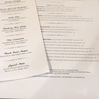 Heritage 485 - Menu - Mediterranean Near Me - Prince Frederick, Maryland