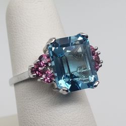 PGM Jewelers - Blue topaz & pink tourmaline set in 14K white gold