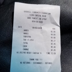Goodwill Industries of Eastern NC - Wakefield - 69 cents turned into 2.99 because they reserve the right to raise a price for something new that was received as a donation.