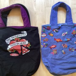 Caroline's Thrift Store - Recycled t shirts into bags.
