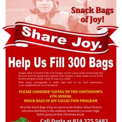 DuBois Village Personal Care Community - We are hosting our 6th Annual Snack Bags of Joy Program. Benefits DuBois School District Students. Help us fill 300 bags!