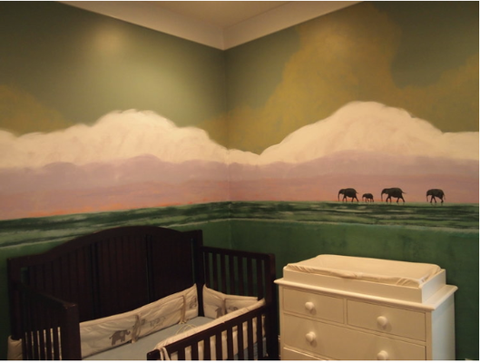 Mural - Murals are individual statements. They are as unique as the person who creates them and the client who requests them. Not being mass produced like wallpaper they make a deeply personal statement. They are truly custom and can create one of a kind spaces. My murals are large scale patterns that react to the architecture of a space and create movement and rhythm that brings energy into the room. I also create custom designs based upon client ideas. Occasionally a client requests a mural based upon the interpretation of a story or an artwork that is pre-existing and I adapt it to their space based upon their vision.