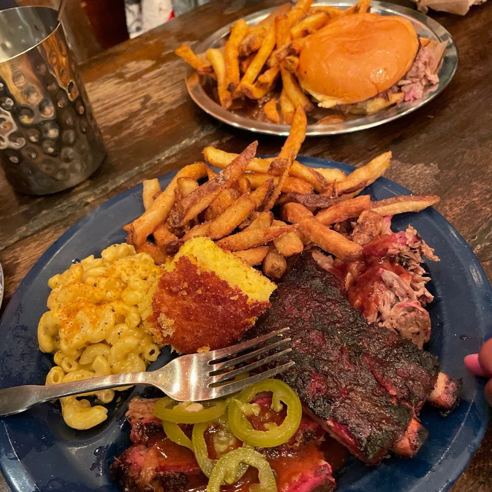 Dinosaur Bar-B-Que - Trio & Pulled Pork sandwich - Barbeque Near Me - Troy, New York Dinosaur Bar-B-Que - Trio & Pulled Pork sandwich - Barbeque Near Me - Troy, New York