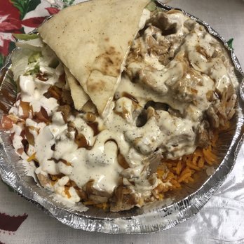 The Halal Guys - Small chicken platter with white sauce and BBQ sauce! - Halal Near Me - Teterboro, New Jersey The Halal Guys - Small chicken platter with white sauce and BBQ sauce! - Halal Near Me - Teterboro, New Jersey