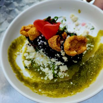 Tess - 24 HOUR PORK BELLY  ...  BLACK BEAN PUREE - ZUCCHINI SALSA VERDE - PICKLED RADISH - COTIJA CHEESE - CILANTRO - CHICHARRÓN - New American Near Me - Milwaukee, Wisconsin