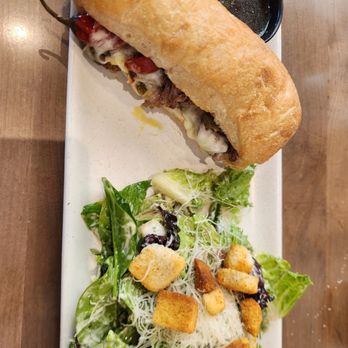 Sorellina's - Hot beef sandwich (served daily 11-3) and a side Caesar salad. Delicious! - Italian Near Me - Rochester, Minnesota