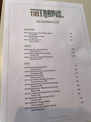 Menu photo 1 The Tropic Burleigh Heads, QLD