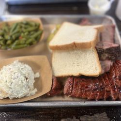 Dee Willie’s BBQ - 3 meats- sausage, ribs, brisket. Baked potato salad & Green Beans