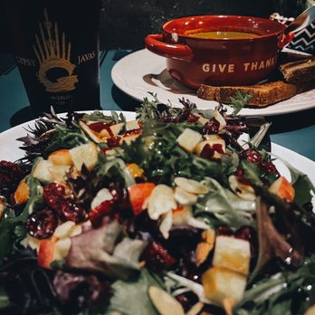3Birds Coffee - Carrot soup, rose latte, and house salad - Coffee & Tea Near Me - Pueblo, Colorado