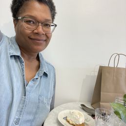 Having my yummy vanilla tart. They are fresh fresh!! Come on down and get one or three.