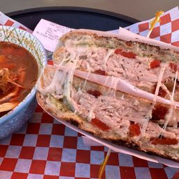 Tortilla soup and chicken pesto panini Tortilla soup and chicken pesto panini