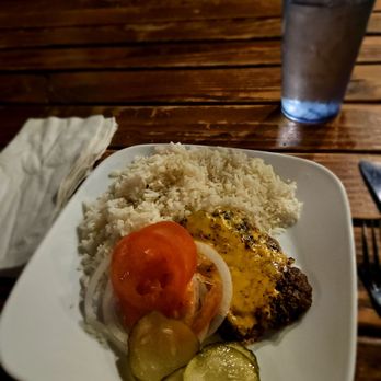 Hilo Town Tavern - Cheeseburger no bun or sauce served with rice - Music Venues Near Me - Hilo, Hawaii Hilo Town Tavern - Cheeseburger no bun or sauce served with rice - Music Venues Near Me - Hilo, Hawaii