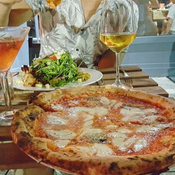 Aumm Aumm - LtR: Rosemary Martini, Aumm Salad, Personal Pizza (Bufalina), Argentinian White Wine - Wine Bars Near Me - North Bergen, New Jersey