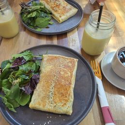 Salmon crepe, Smoothie with macadamia nut milk and americano Salmon crepe, Smoothie with macadamia nut milk and americano