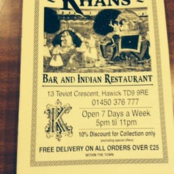 Khans Indian Restaurant - The menu