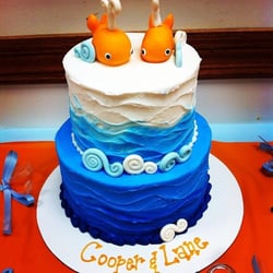 The Cake Shop - Baby Shower Cake for a Twin Boy shower. Orange and blue were the theme colors.