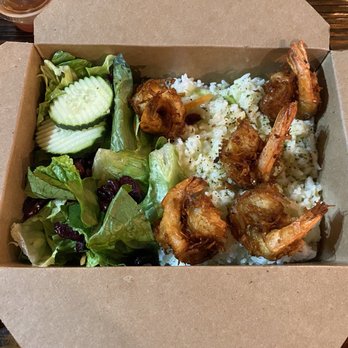 Coco Shrimp - Denton - Coco shrimp, rice, and salad. Excellent!!! - Seafood Near Me - Denton, Texas