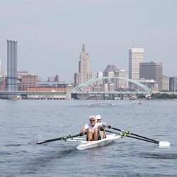 Narragansett Boat Club - Peter Kermond and Carin Reynolds of UVRF charge back up the Providence River in the NB Regatta