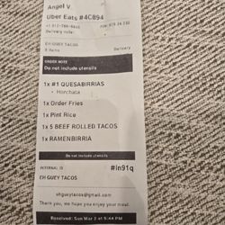Eh Guey Tacos - Receipt