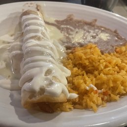 Lunch chimichanga with rice and beans