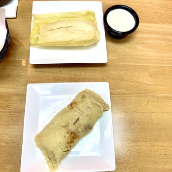 San Sivar - Chicken Tamal in the foreground, Elote in the rear. - Salvadoran Near Me - Huntington Beach, California