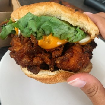 PLNT Burger - Chickn Crispy CHIK 'N FUNGUY sandwich up close - Vegan Near Me - Washington, DC, District of Columbia PLNT Burger - Chickn Crispy CHIK 'N FUNGUY sandwich up close - Vegan Near Me - Washington, DC, District of Columbia