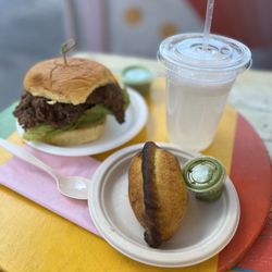 Bolivian Llama Party - Crispy Chicken Sandwich and a beef saltena