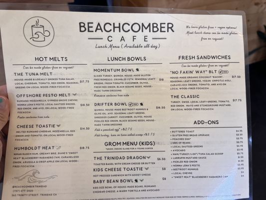 Menu photo 1 Beachcomber Cafe Trinidad, CA