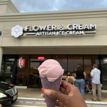 Flower & Cream - I think the flavor was honey sweet cream (can't remember) on a lavender ice cream cone. - Ice Cream & Frozen Yogurt Near Me - Houston, Texas