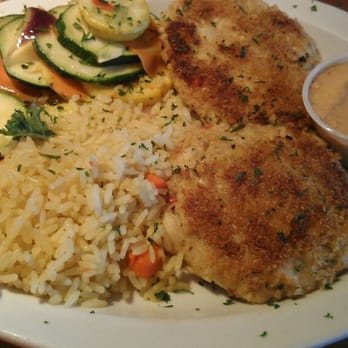 TopWater Grill - Crab cakes with rice pilaf and seasonal vegetables. - Seafood Near Me - San Leon, Texas