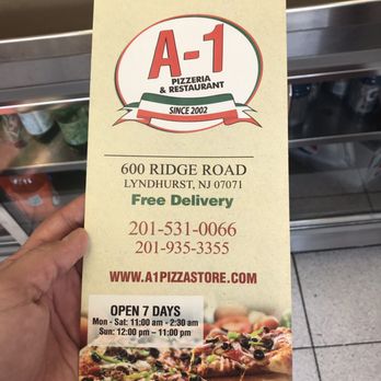 A-1 Pizza - Front Menu - Pizza Near Me - Lyndhurst, New Jersey