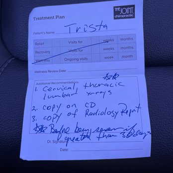 The Joint Chiropractic - "Treatment Plan" which is not dated nor signed. - Chiropractors Near Me - Upland, California The Joint Chiropractic - "Treatment Plan" which is not dated nor signed. - Chiropractors Near Me - Upland, California