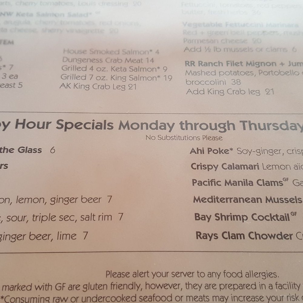 Ray's Café - Happy Hour menu (4/9/18) - Seafood Near Me - Seattle, Washington Ray's Café - Happy Hour menu (4/9/18) - Seafood Near Me - Seattle, Washington