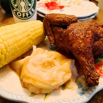 Church's Chicken - a plate of corn, mashed potatoes, and a cup of coffee - Fast Food Near Me - Kingsville, Texas Church's Chicken - a plate of corn, mashed potatoes, and a cup of coffee - Fast Food Near Me - Kingsville, Texas