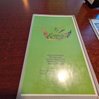 Eastside Thai Restaurant - Menu Cover - Thai Near Me - Saint Paul, Minnesota Eastside Thai Restaurant - Menu Cover - Thai Near Me - Saint Paul, Minnesota