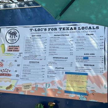 T-Loc's Sonora Hot Dogs - Menu as of March 2025 - Hot Dogs Near Me - Austin, Texas T-Loc's Sonora Hot Dogs - Menu as of March 2025 - Hot Dogs Near Me - Austin, Texas