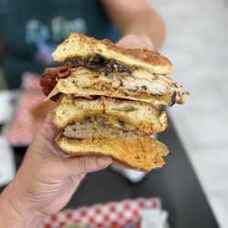 Cali Stack Burgers & Grill - Mushroom burger, chicken sandwich with bacon