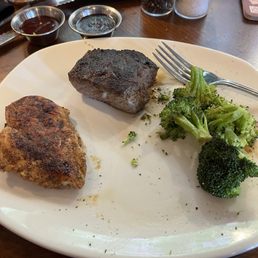 Steak & chicken w/ sweet potato and broccoli