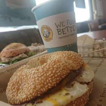 Einstein Bros. Bagels - Turkey sausage, egg and cheese in a sesame bagel. - Bagels Near Me - Mansfield, Texas