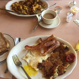 eggs over medium, side of bacon, home fries well done & whole-wheat toast. eggs over medium, side of bacon, home fries well done & whole-wheat toast.