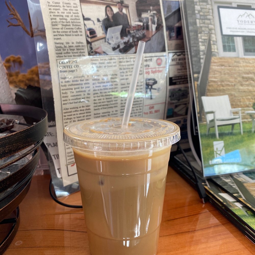 Peregrine Coffee Roasters - Iced Latte w/ 10 grams of real Lavender syrup - Coffee & Tea Near Me - Westcliffe, Colorado